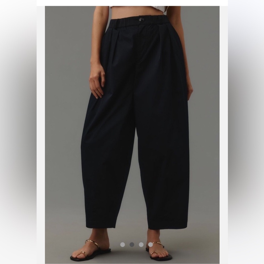 Anthropologie Maeve Black Curve Poplin Barrel Leg Pants L - Picture 3 of 16